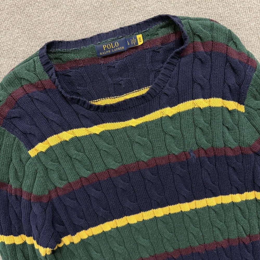 Polo Ralph Lauren Men's Iconic Striped Cable-Knit Cotton Sweater Large
